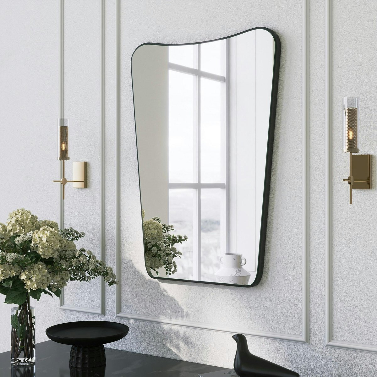 Miroir mural moderne asymétrique 70 cm - style organique CODY noir, PIER IMPORT