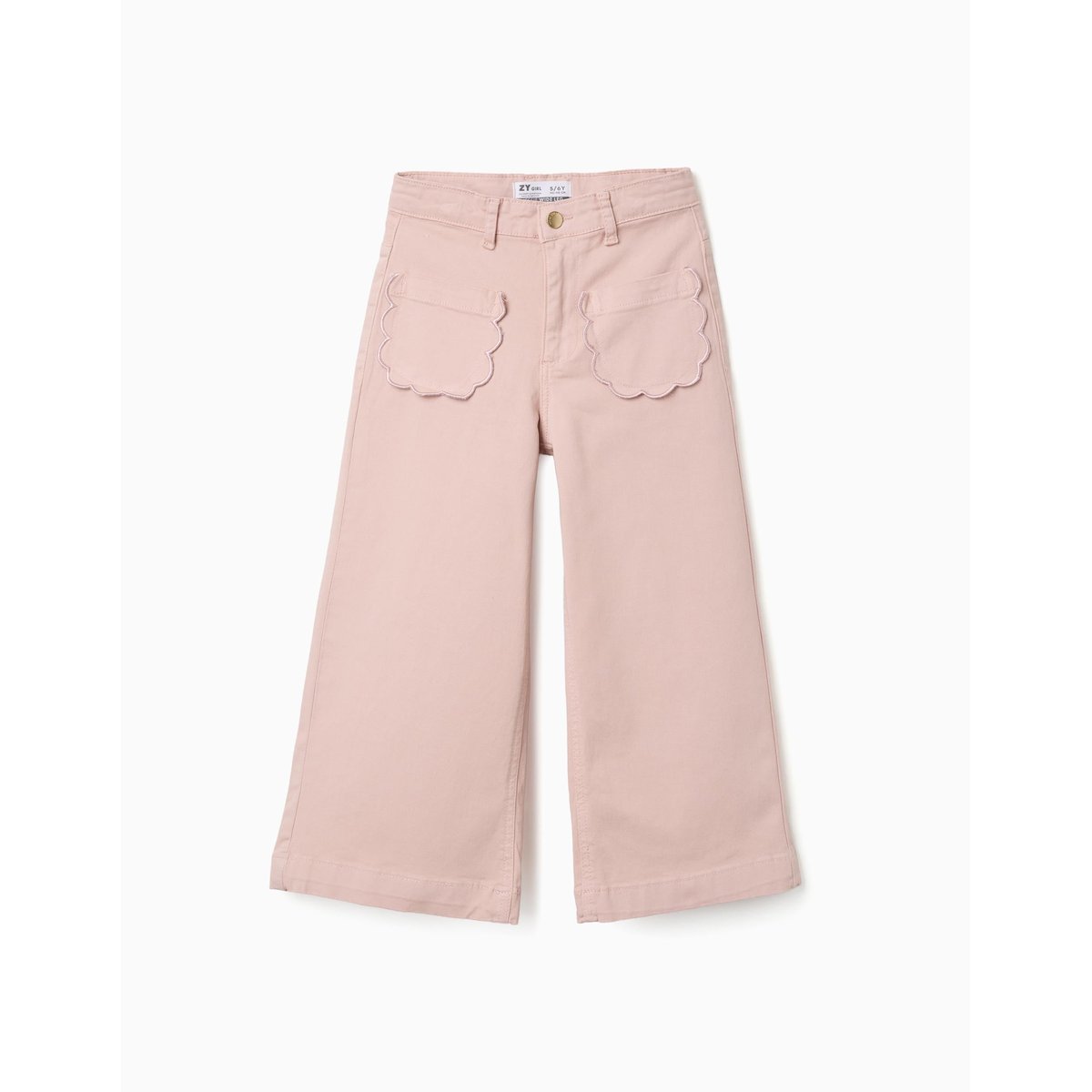 Pantalon en sergé à jambe large avec poches à l'avant rose clair, ZIPPY