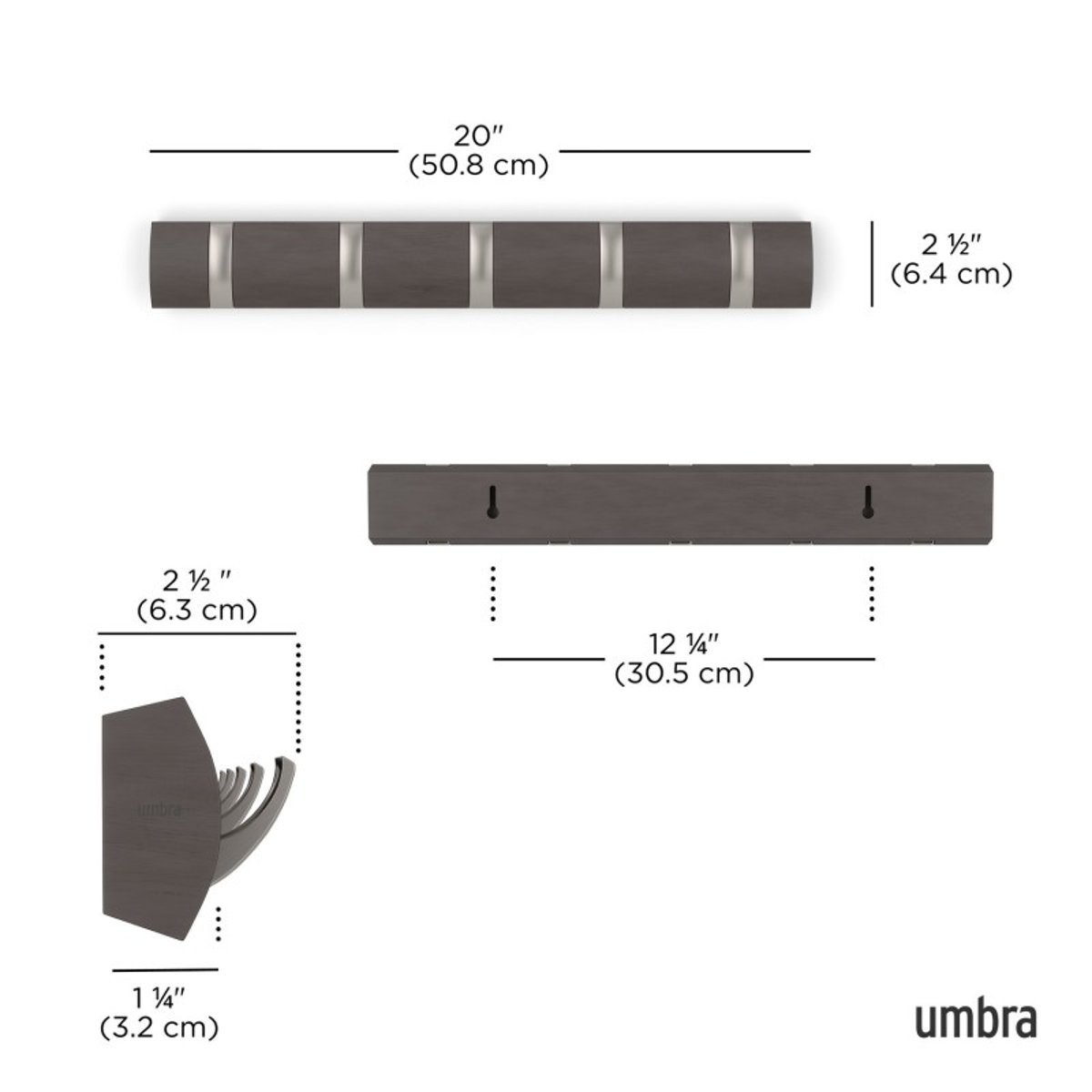 Portemanteau mural bois  FLIP bois flotté foncé, UMBRA