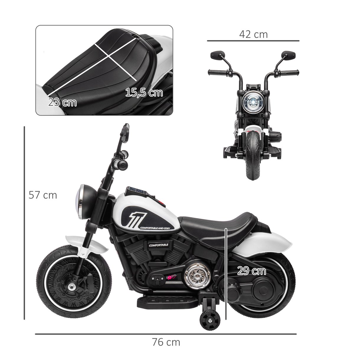 Moto électrique à conducteur assis PP Blanc blanc, HOMCOM
