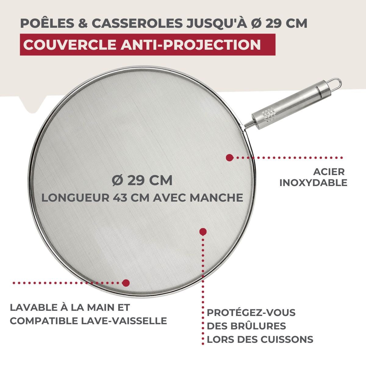 Couvercle anti projection 29 cm BASIC gris, FACKELMANN