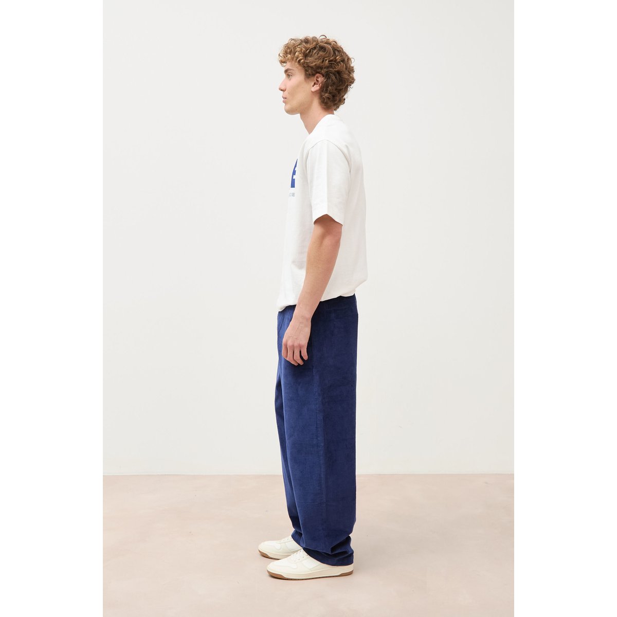Pantalon large en velours longueur 32 bleu foncé, BONOBO