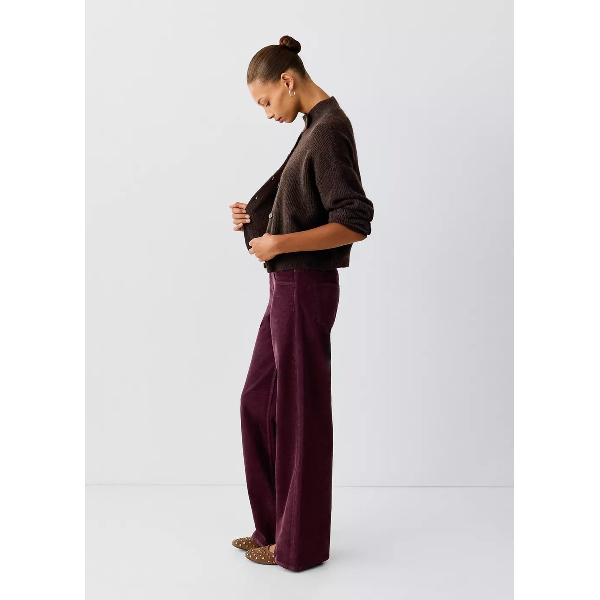 Pantalon en velours côtelé wide-leg bordeaux, MANGO TEEN