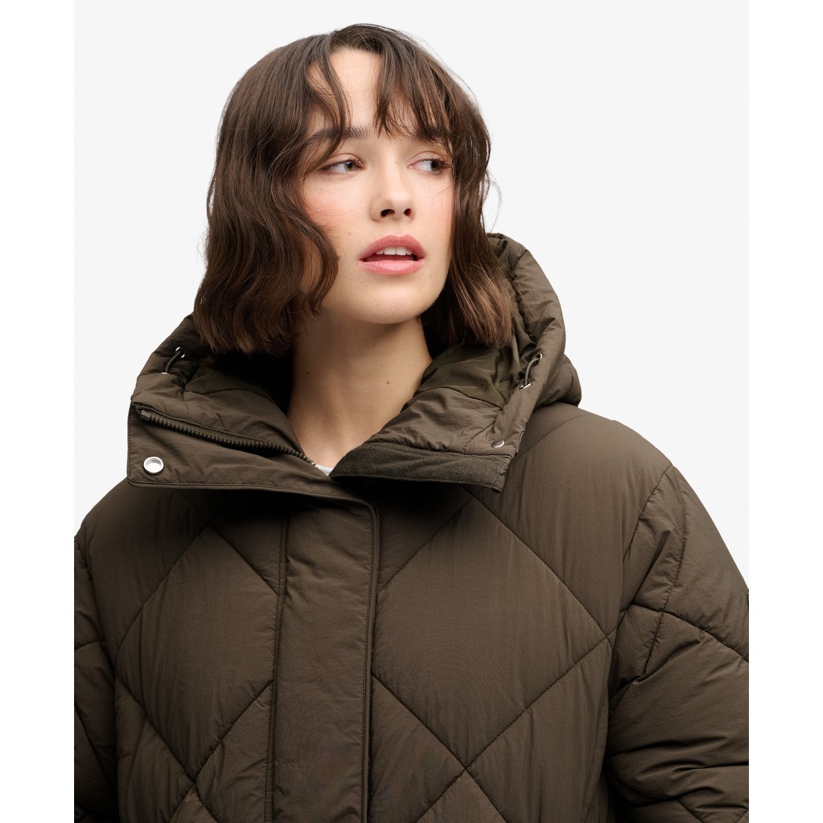 Veste Matelassée Longue kaki foncé, SUPERDRY