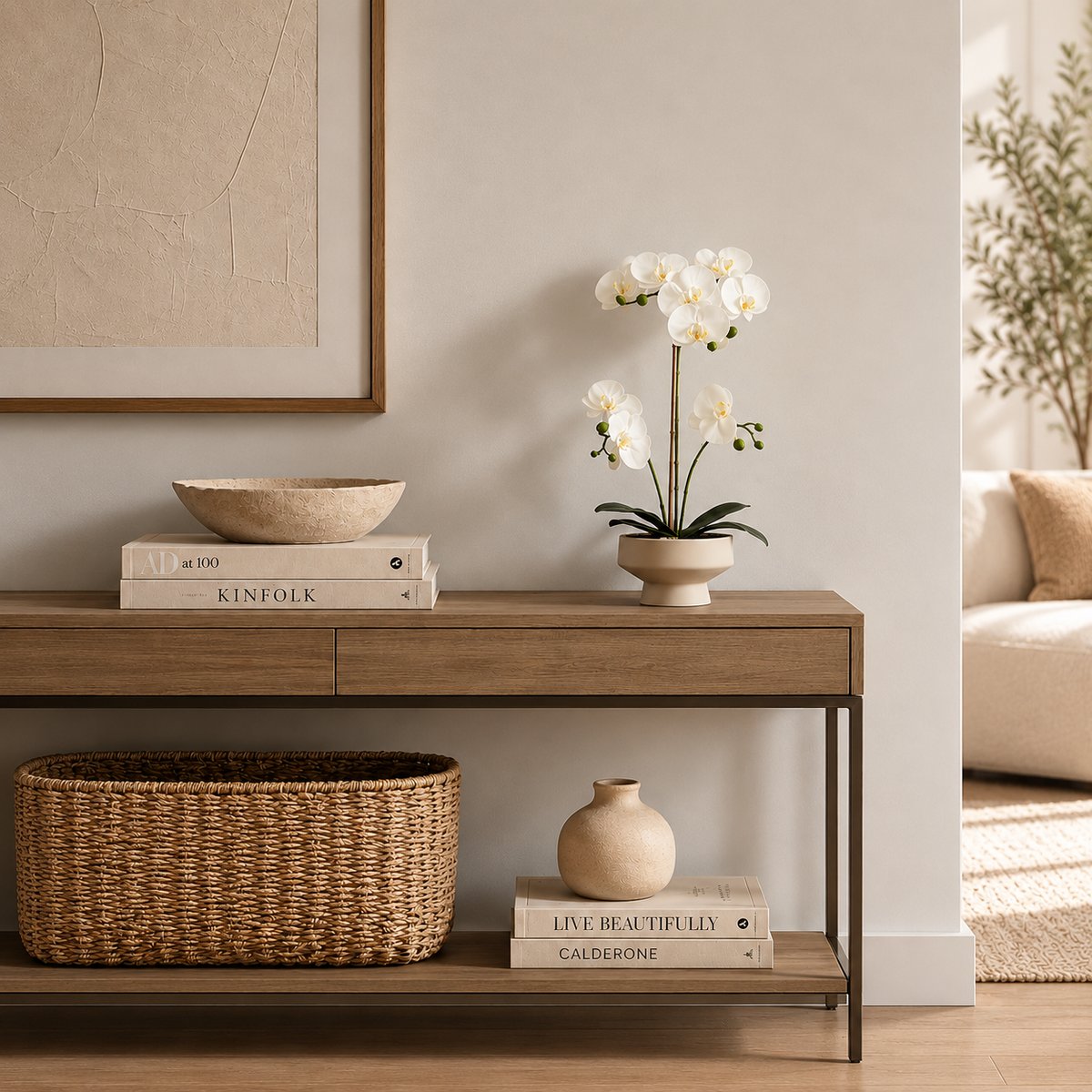 Orchidée artificielle toucher naturel 45cm vert, LIGNE DECO