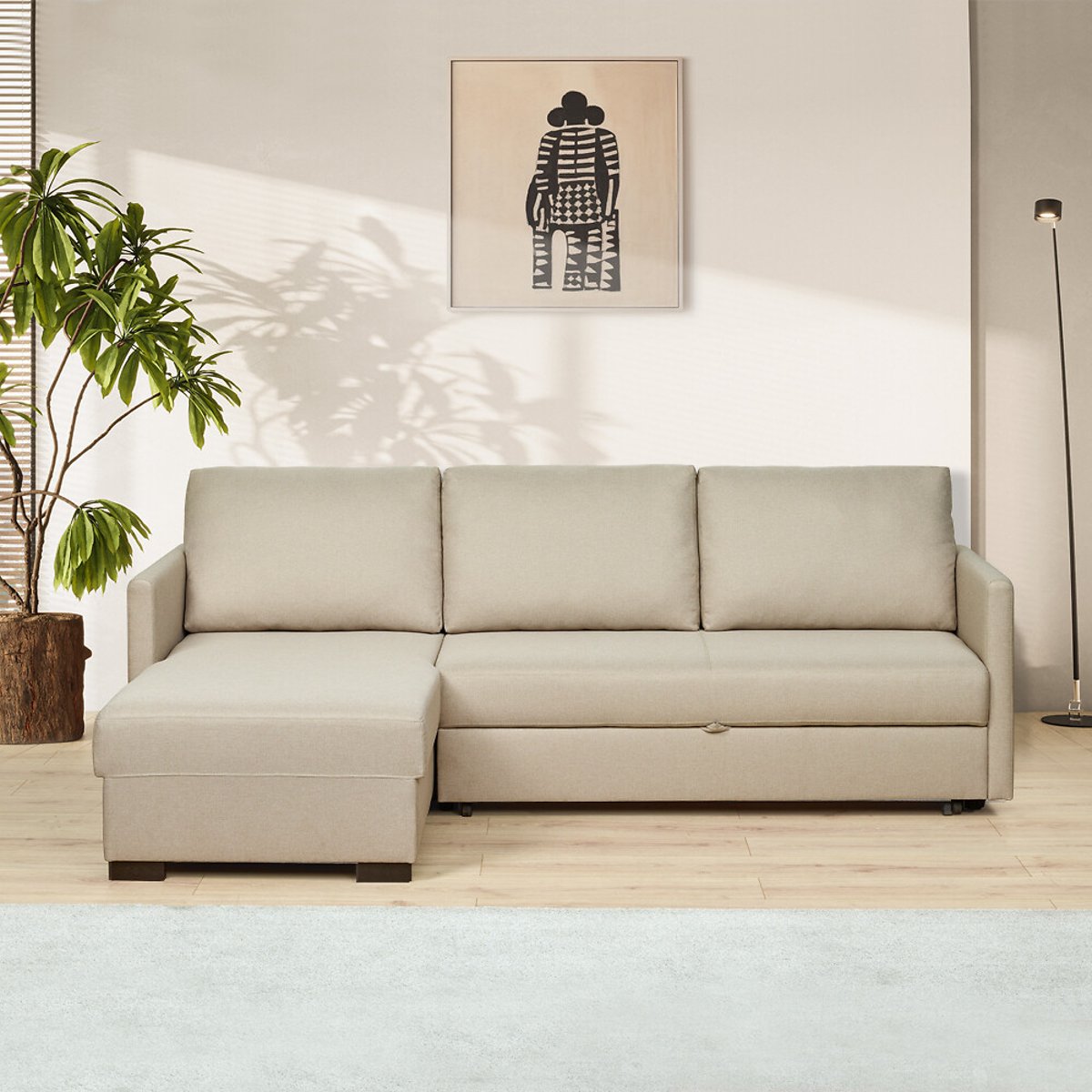 Sofá Justin, Bege, de 3 Lugares reversível, Lourini® bege, LOURINI