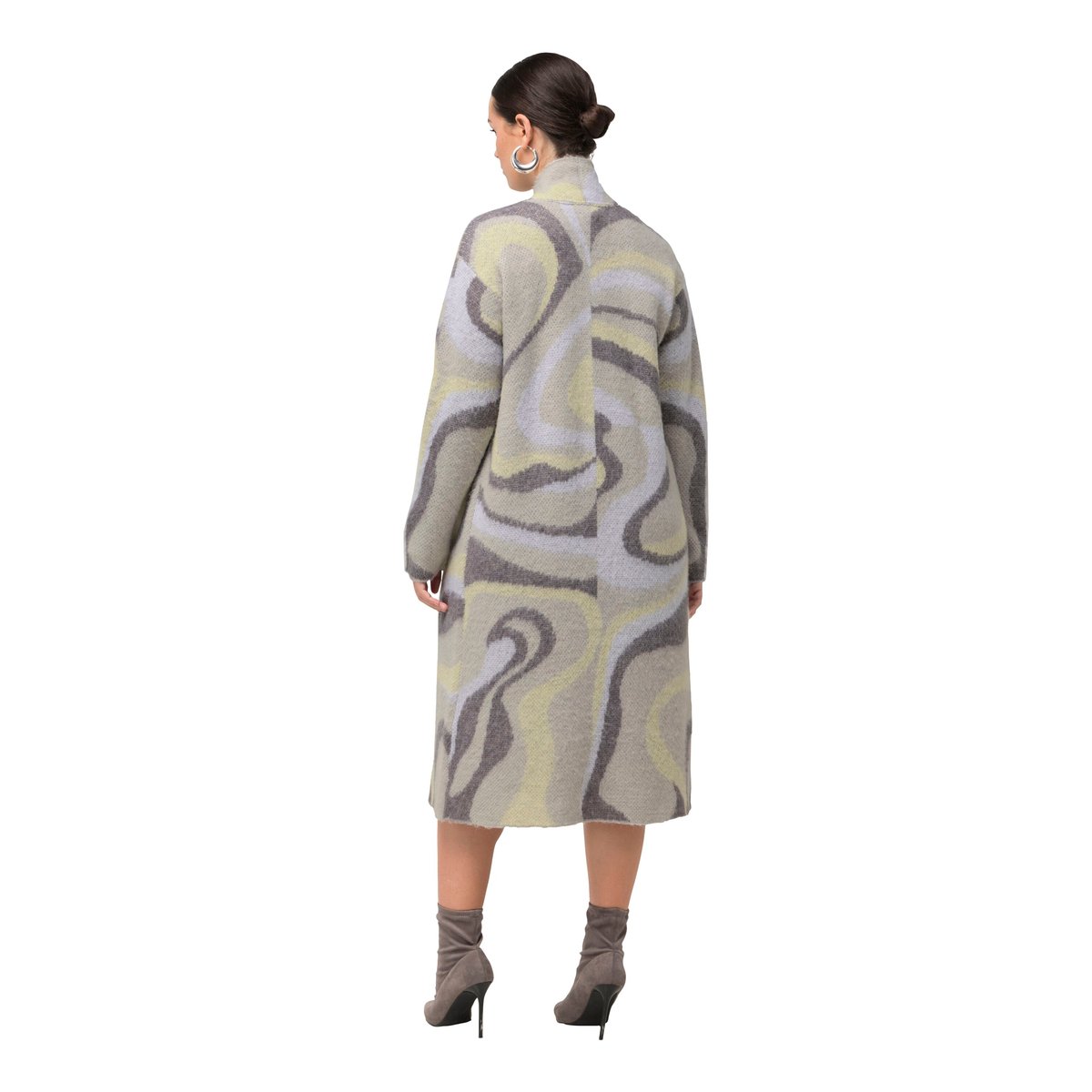 Cardigan long et ouvert, en maille Jacquard gris clair, ULLA POPKEN