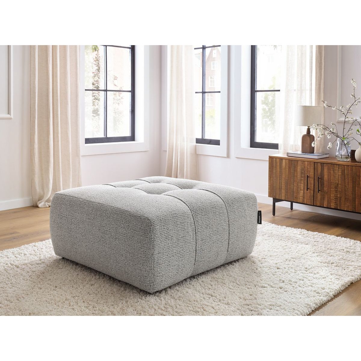 Pouf tissu chiné, ARSENE gris clair, BOBOCHIC