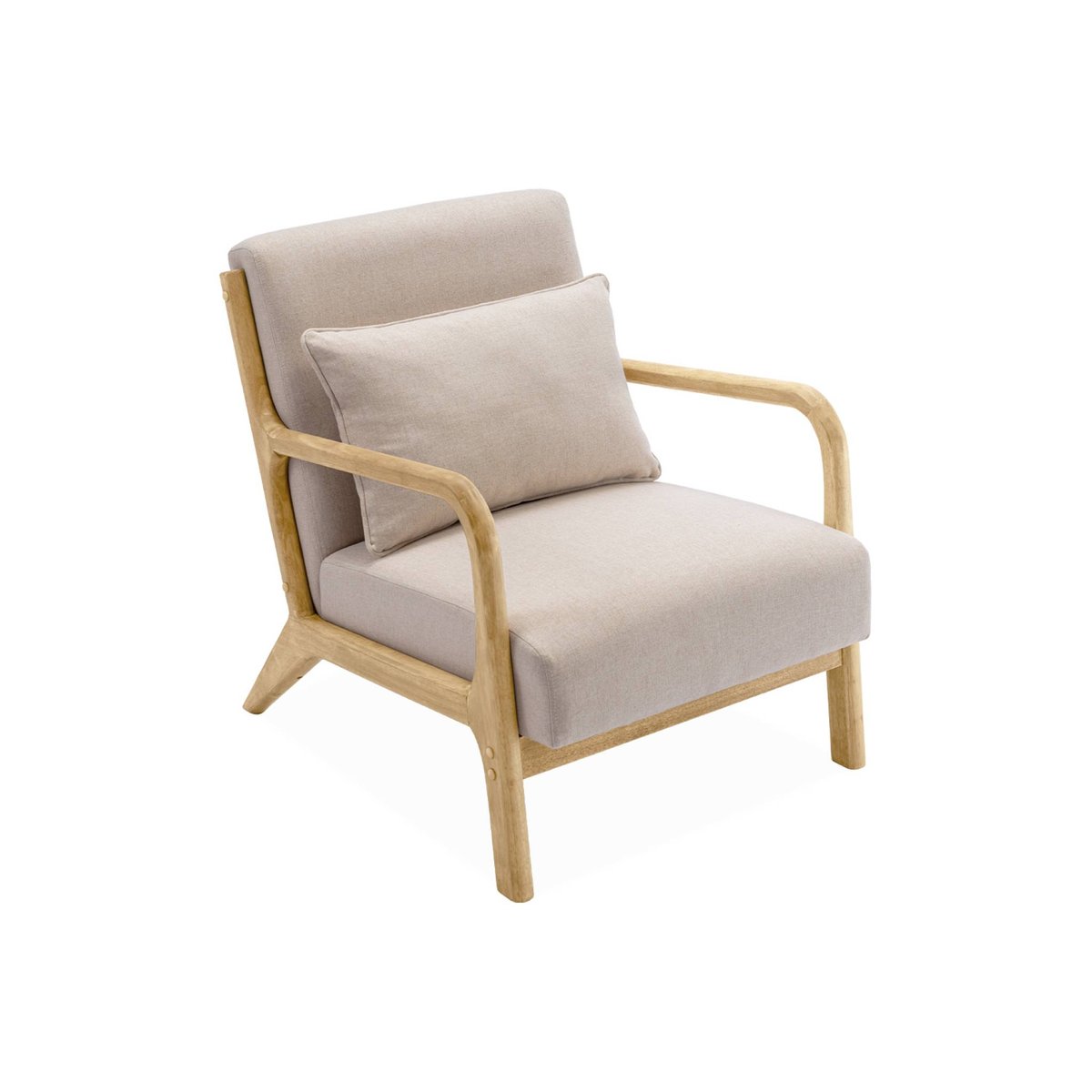 Banquette scandinave 2 places + Fauteuil bois et tissu LORENS beige, SWEEEK