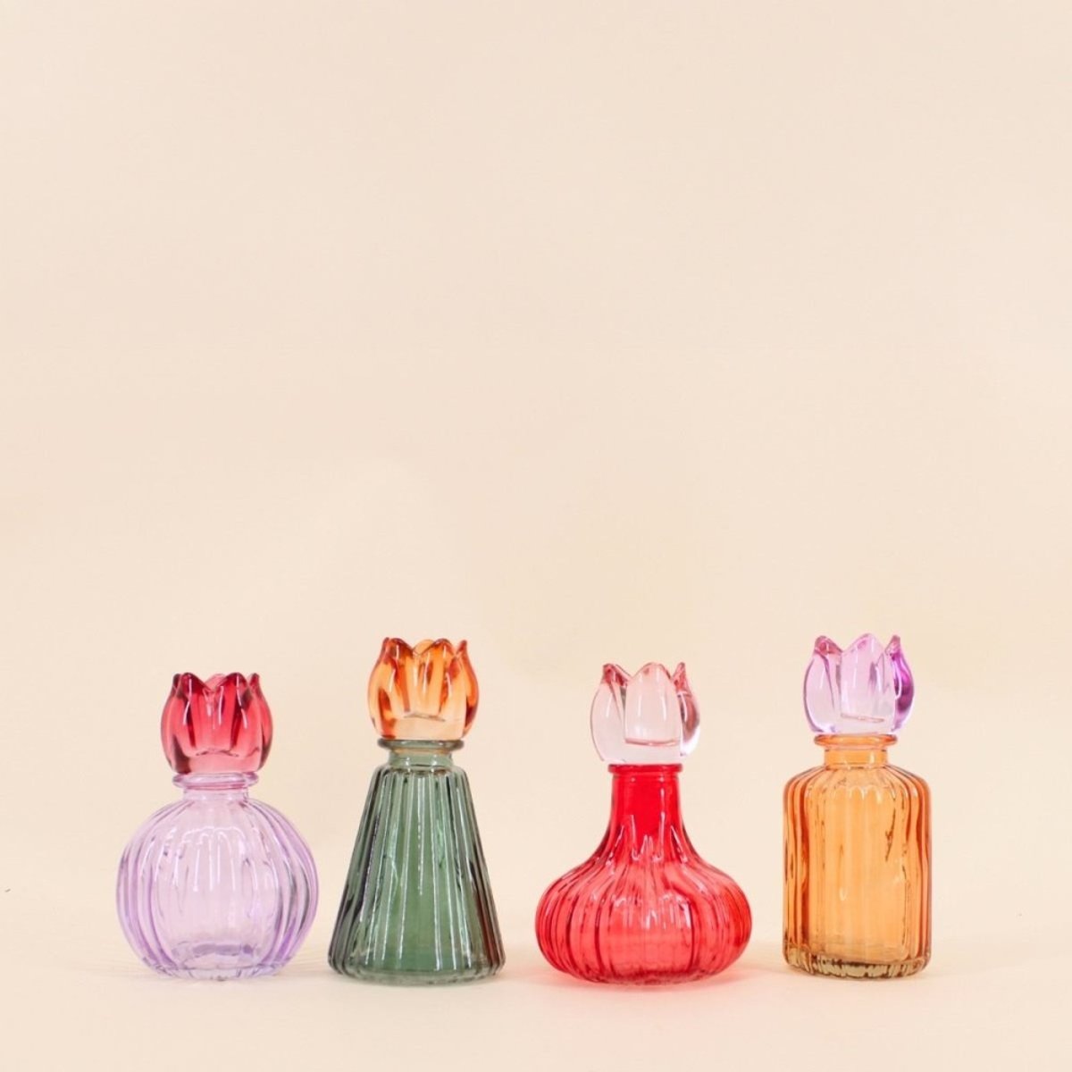 Set de 4 bougeoirs fleurs en verre couleurs assorties rose, HASHTAG DECO