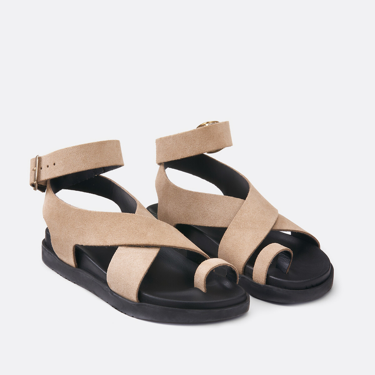 Sandales entre-doigt en cuir beige, LA REDOUTE COLLECTIONS