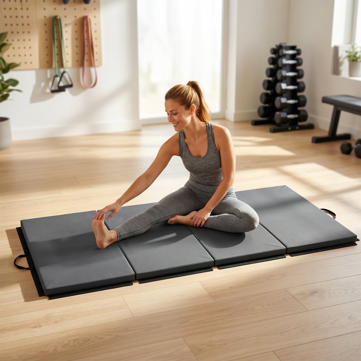 Tapis de gymnastique Revêtement synthétique gris, HOMCOM