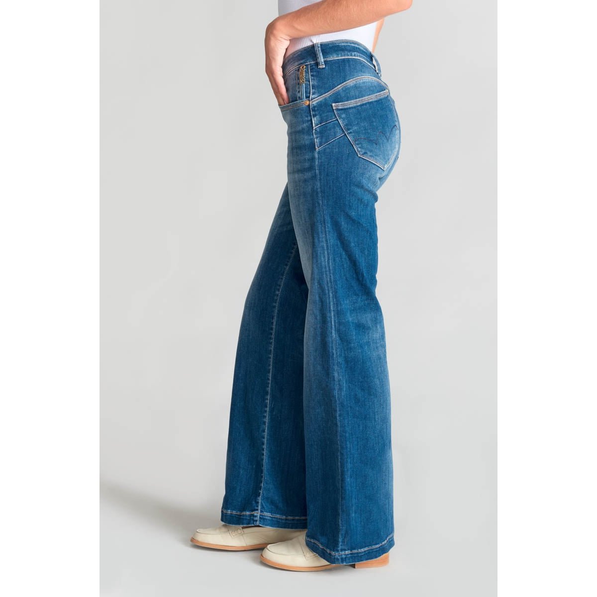 Jean Flare Barcy Pulp, taille haute bleu double stone, LE TEMPS DES CERISES