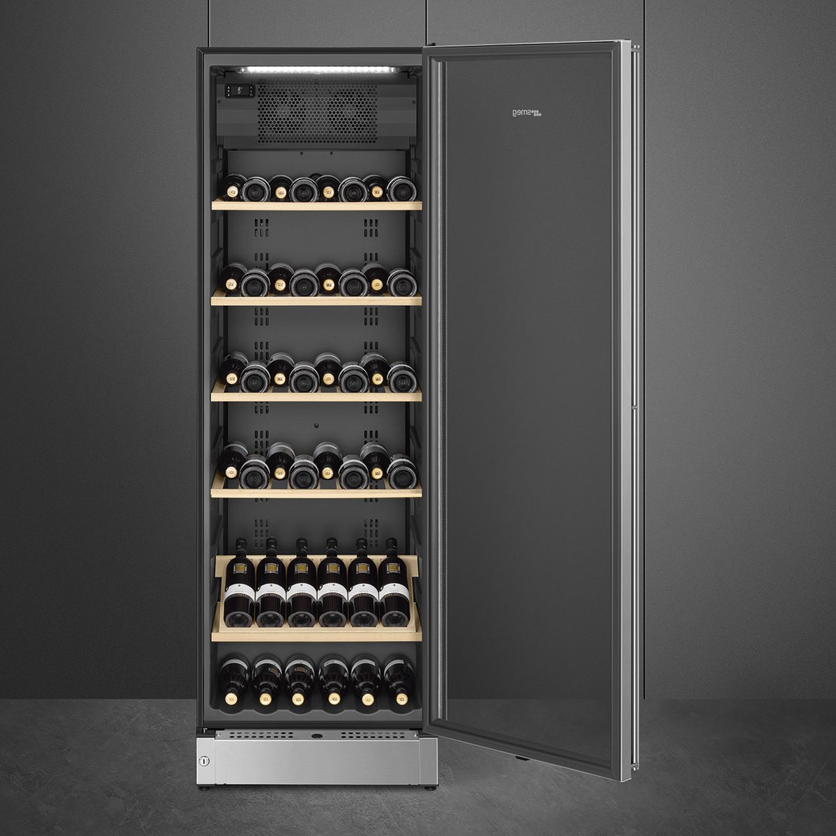Cave à vin 197 bouteilles poignée à gauche inox anti-trace, SMEG