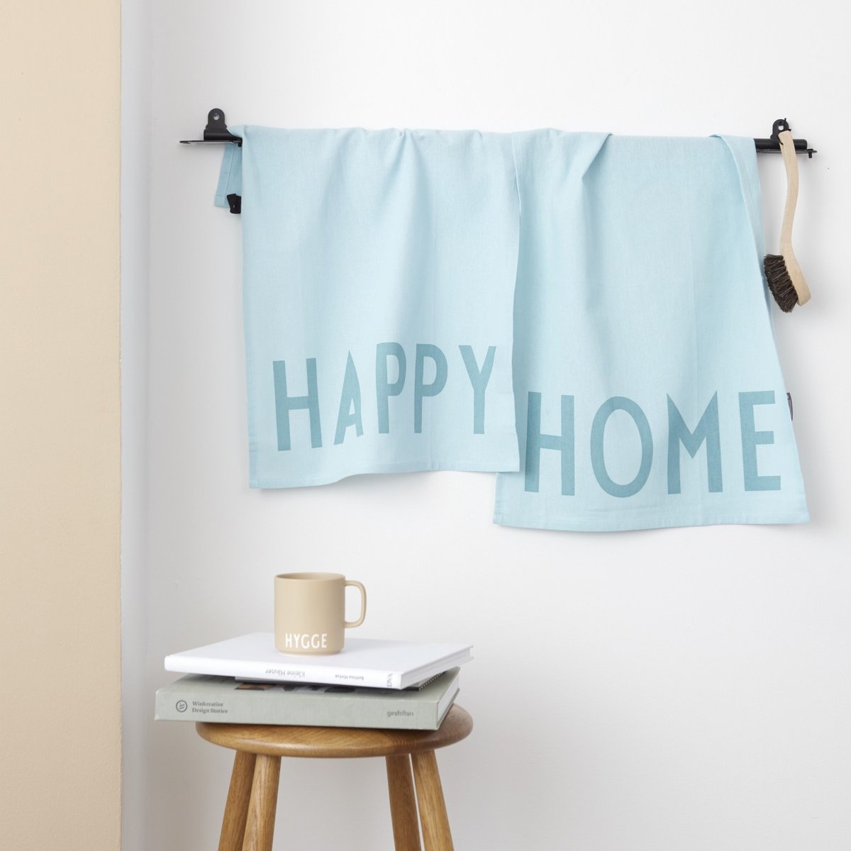 Lot De 2 Torchons Happy & Home bleu, DESIGN LETTERS