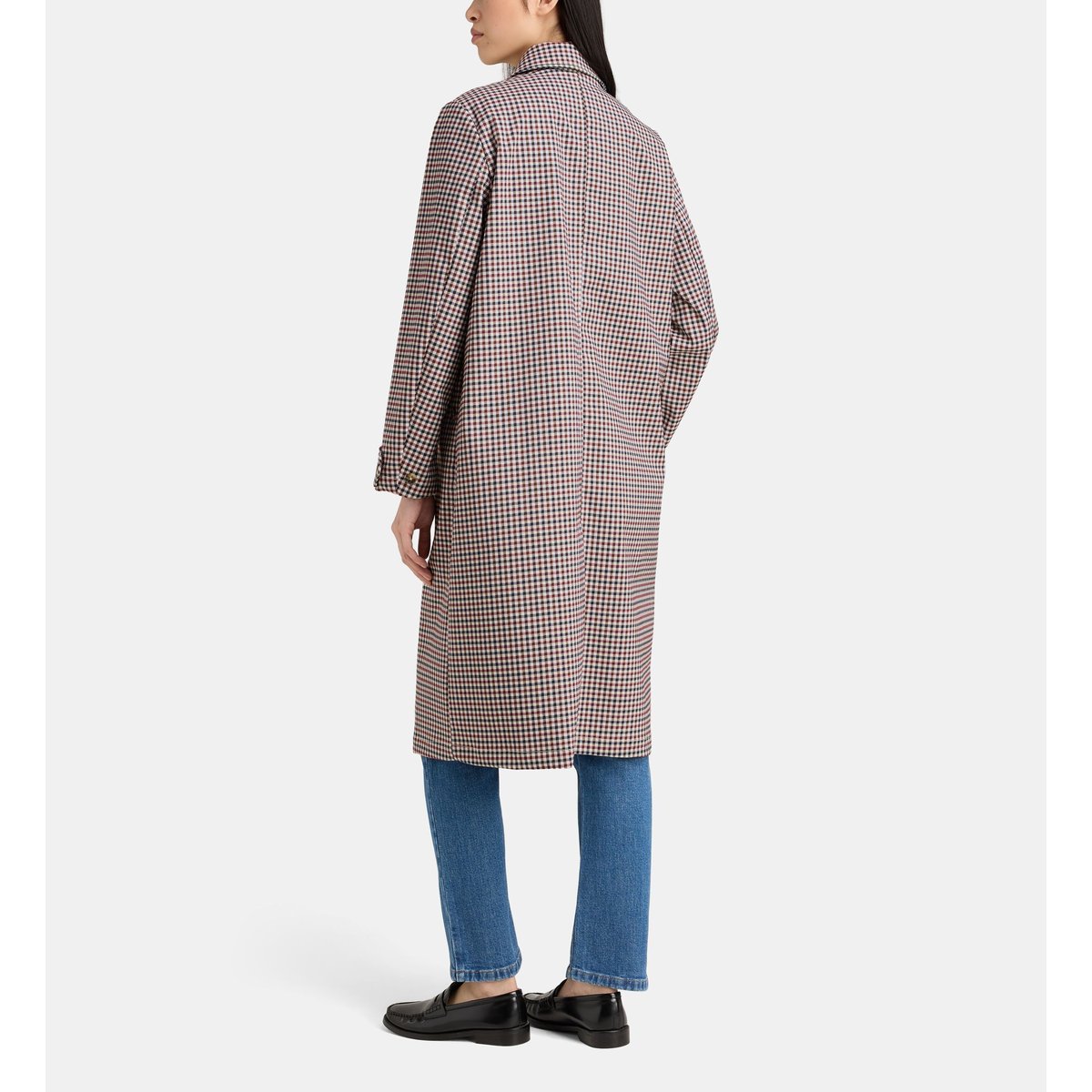 Imperméable long droit kikaro imprimé vichy bordeaux, JODHPUR