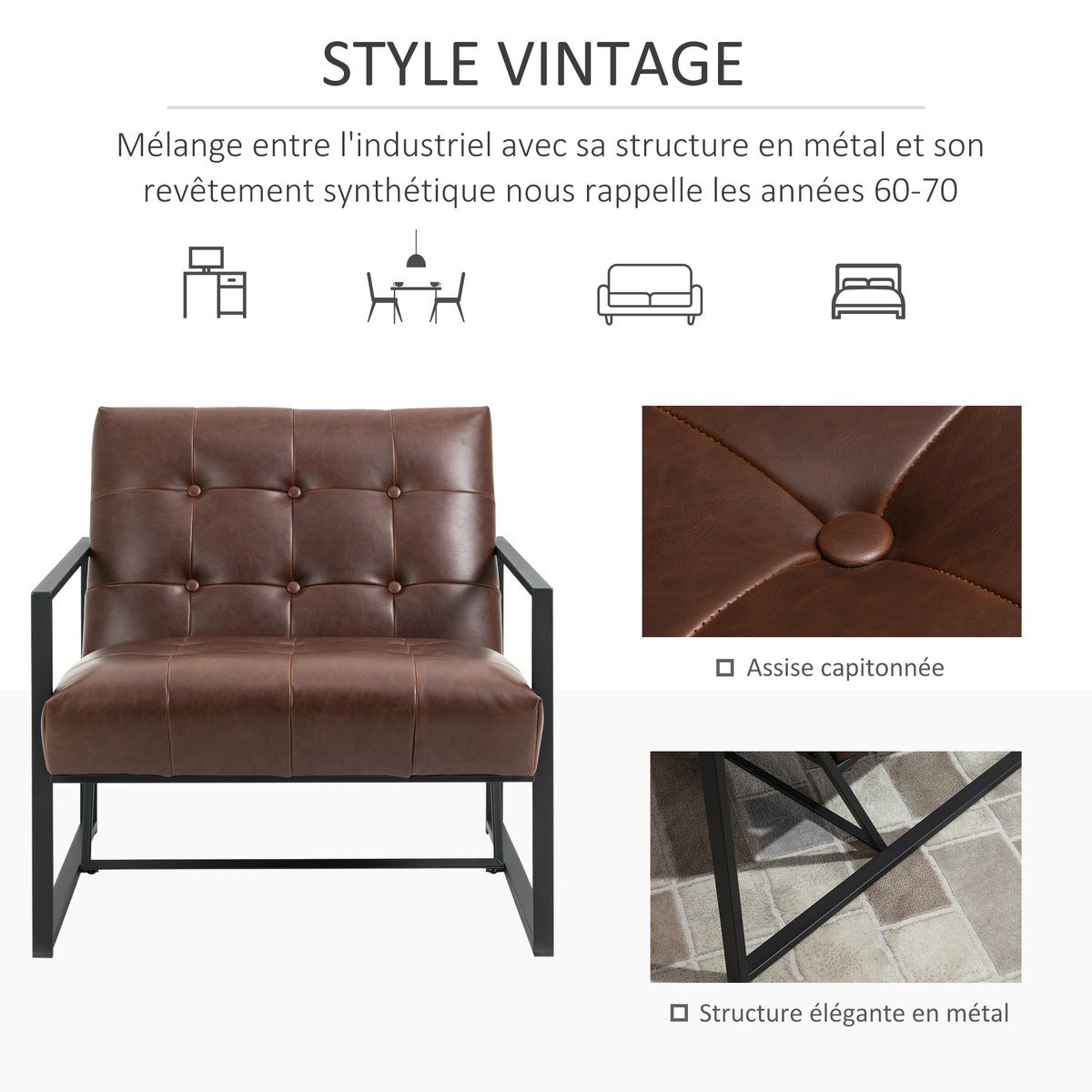 Accent Chair simili cuir Marron chocolat, HOMCOM