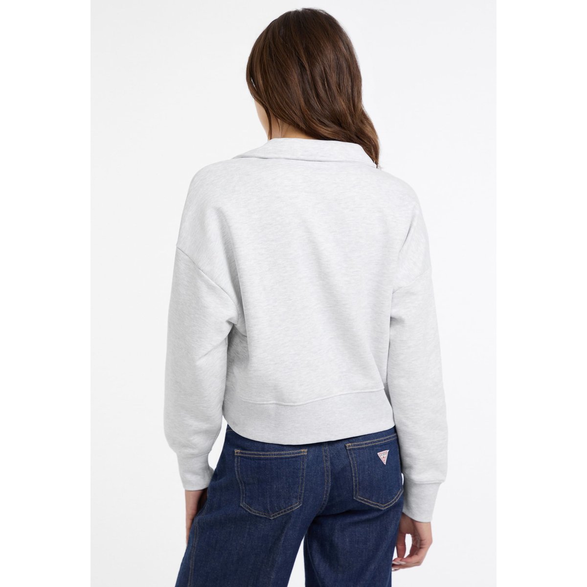 Sweat-Shirt Crop Col Polo gris, GUESS JEANS