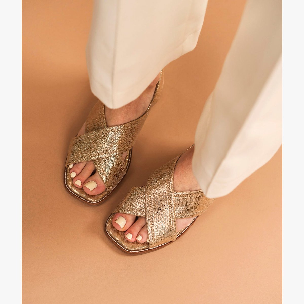 Sandale Plate en cuir GENNY or platine, BOCAGE