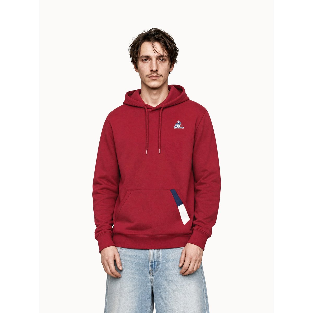 Sweat à capuche tricolore rouge, LE COQ SPORTIF
