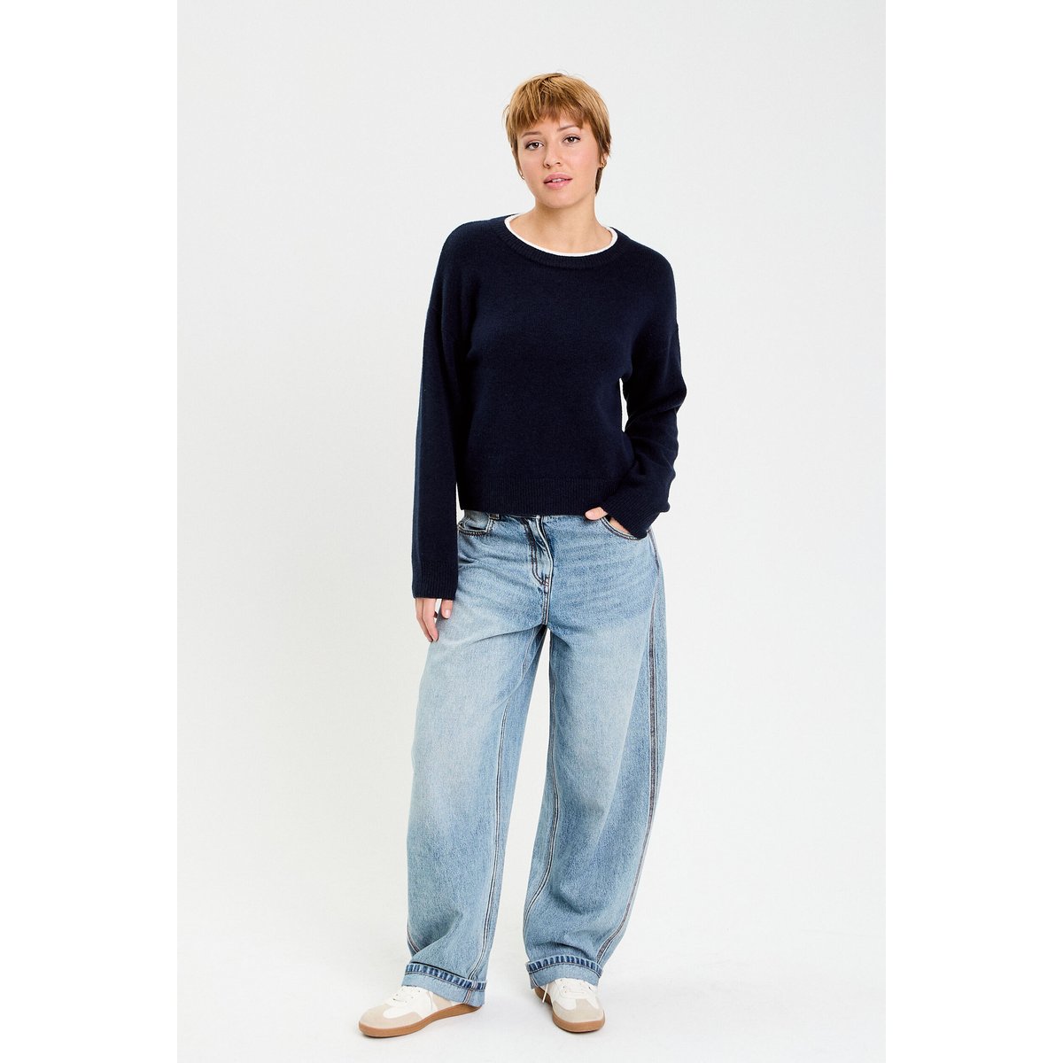 Pull col rond manches longues bleu marine, CACHE CACHE