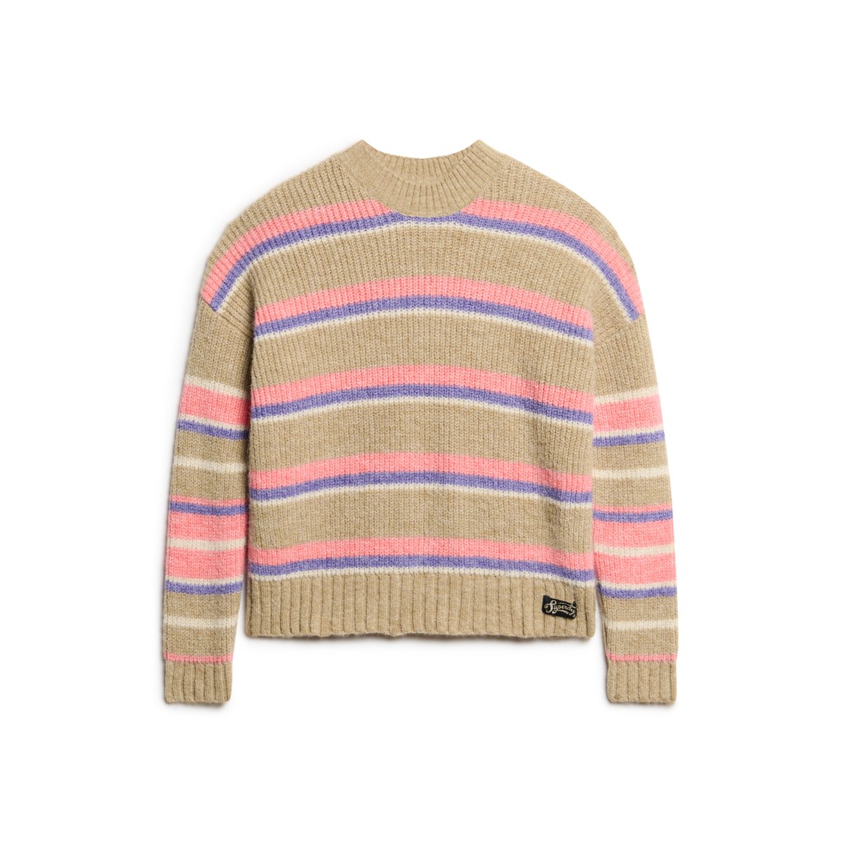 Pull ras du cou à rayures multiples marron caramel multicolore, SUPERDRY