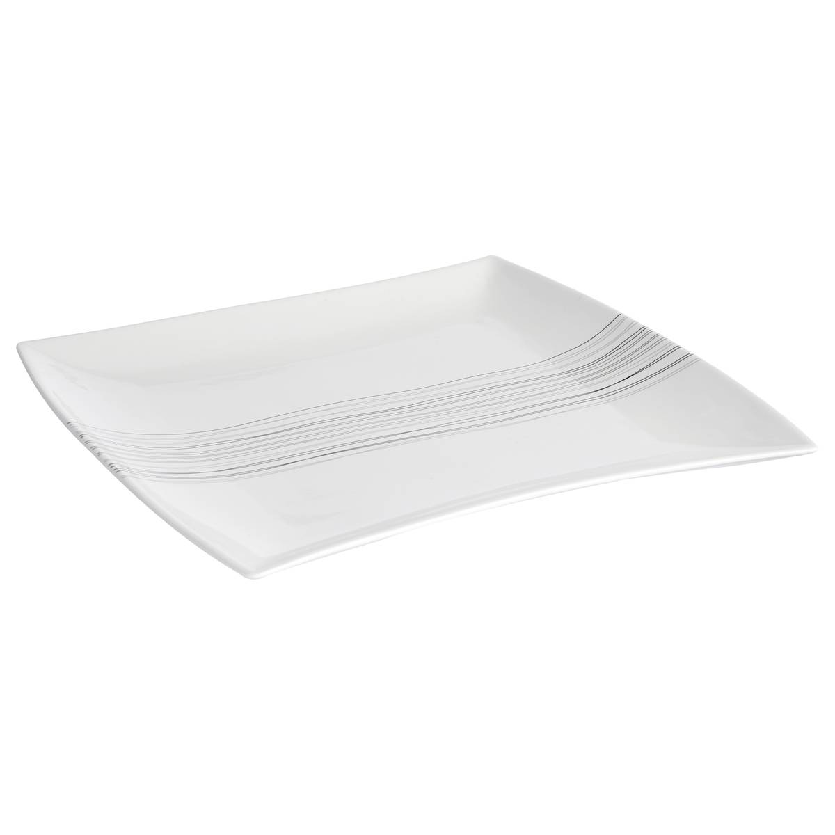 Lot de 6 assiettes plates carrées en céramique LIGNES blanc, SECRET DE GOURMET