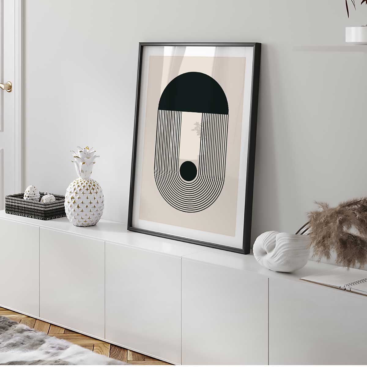 Affiche encadrée minimaliste arche graphique affiche + cadre en métal - noir, HEXOA