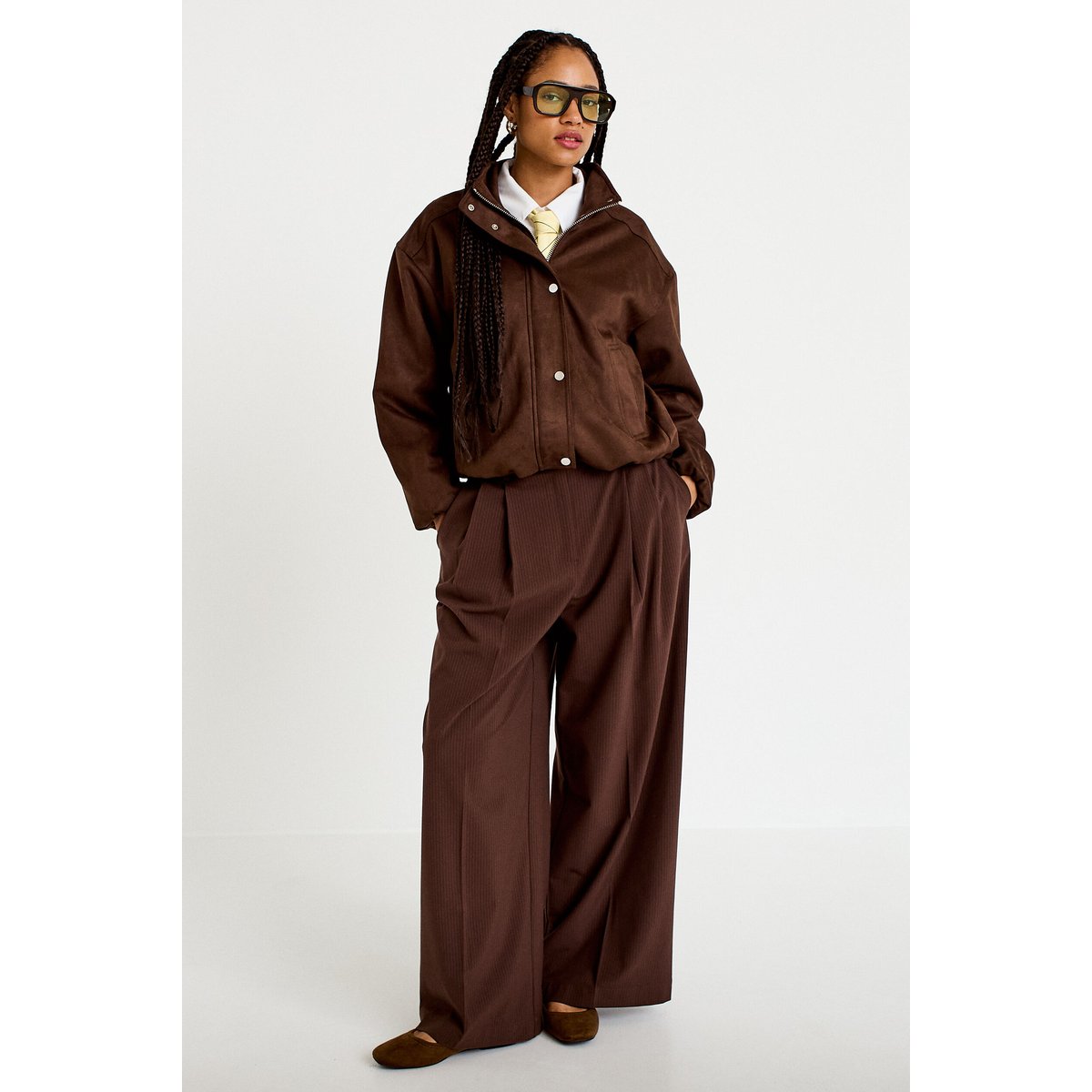 Veste effet boule col montant marron chocolat, CACHE CACHE