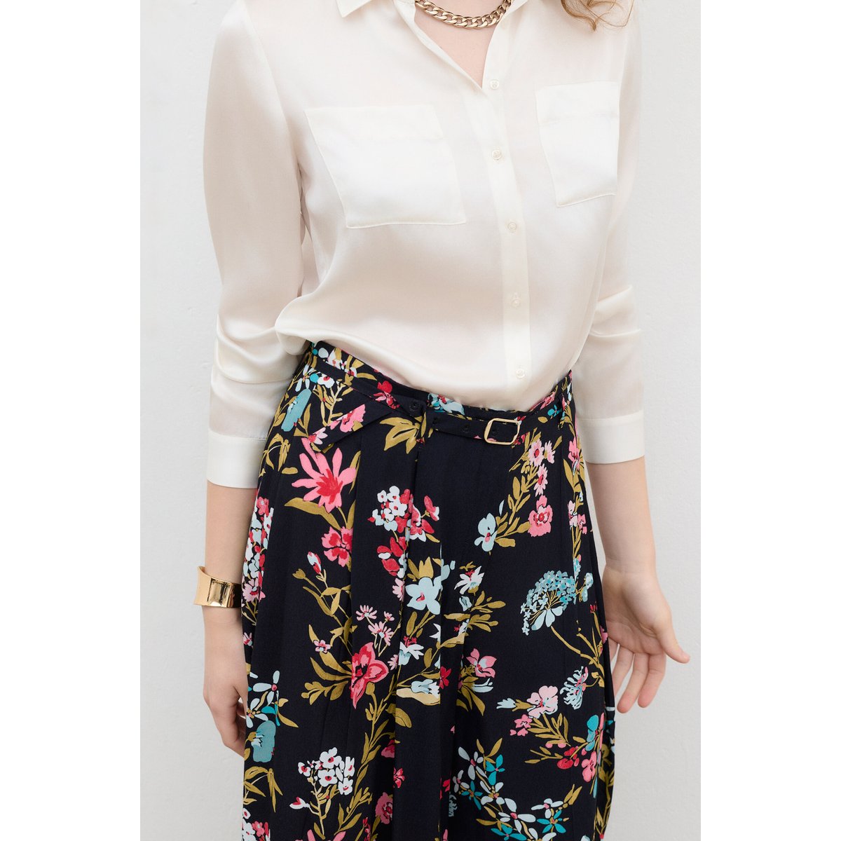 Pantalon large ceinturé PANTALON PINCEAU PRINT noir, CAROLL