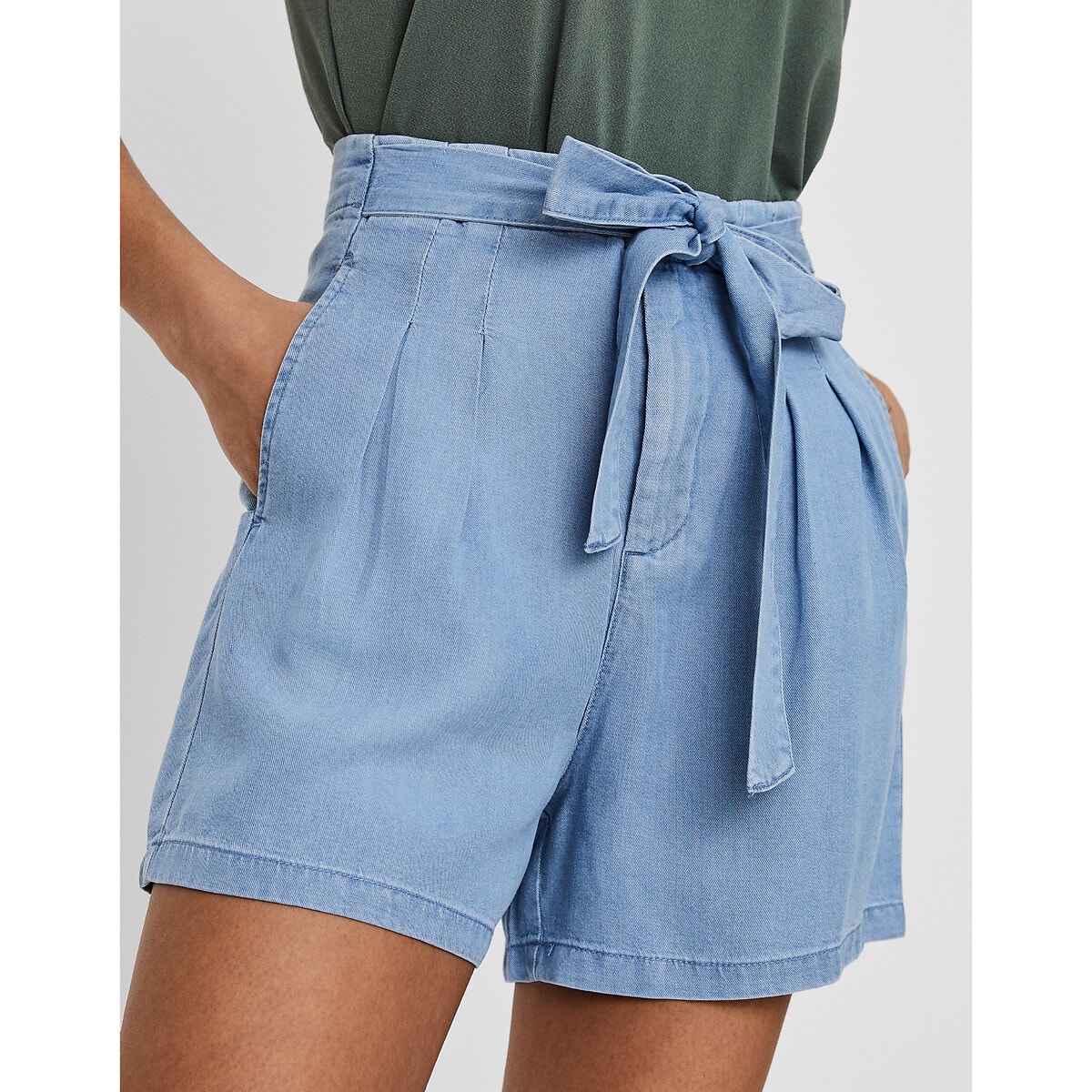 Short En Lyocell, Ceinture À Nouer stone clair, VERO MODA