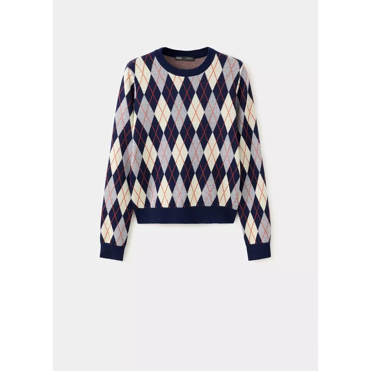 Pull-over maille fine col rond bleu marine, MANGO
