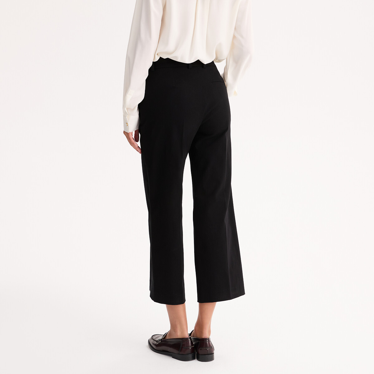 Straight Ankle Grazer Trousers in Stretch Cotton black, ANNE WEYBURN