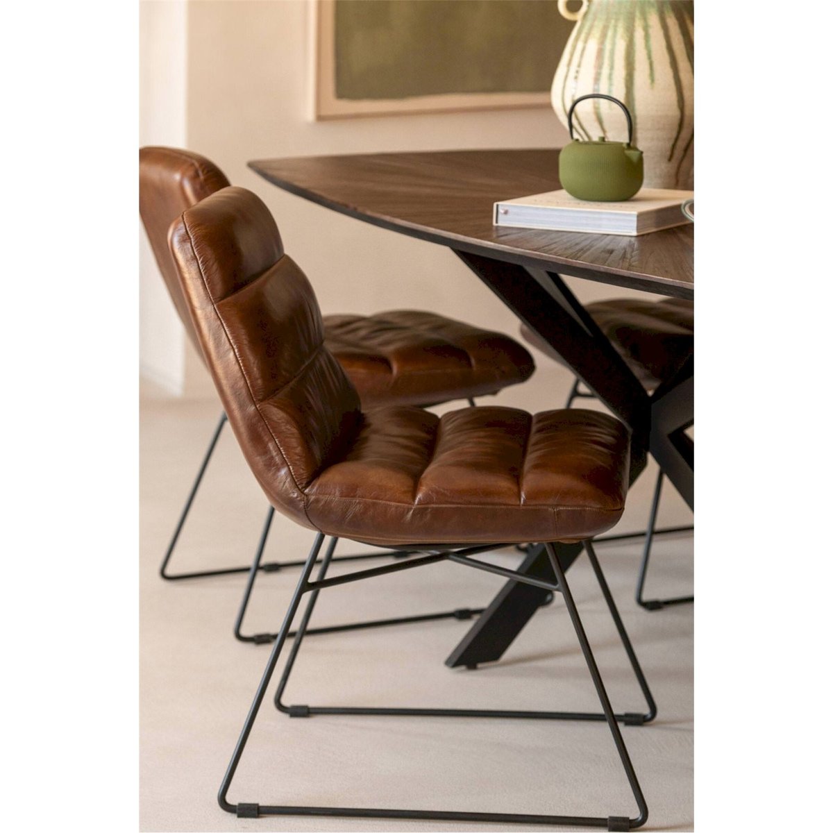 Chaise en cuir au capitonnage confortable marron, RECOLLECTION