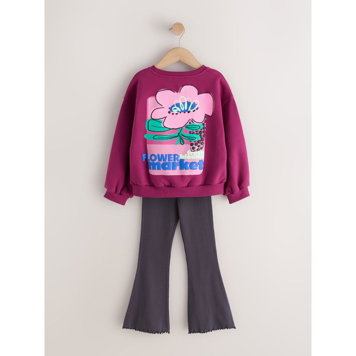 Ensemble legging évasé et sweat fleur rose baie, NEXT