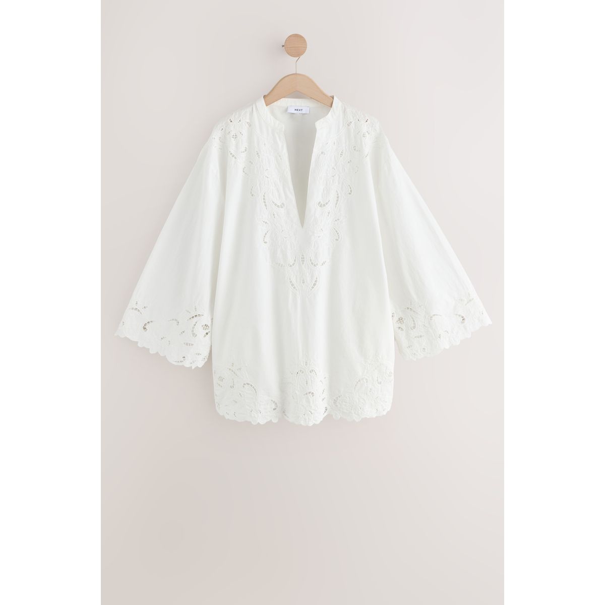 Tunique caftan brodée 100 % coton crème, NEXT