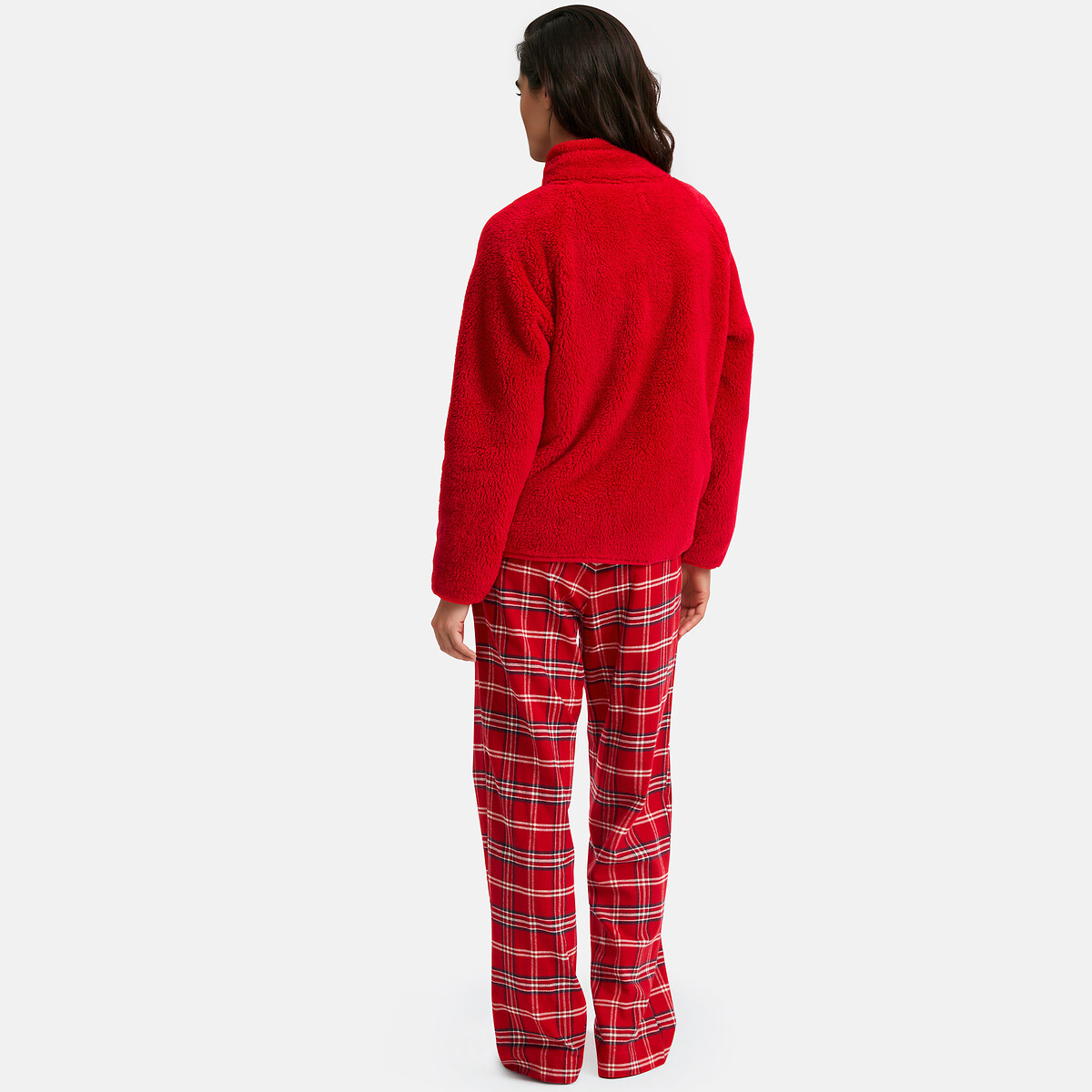Pyjama 3 pièces avec veste, t-shirt manches longues et pantalon à carreaux imprimé, SO'HOME