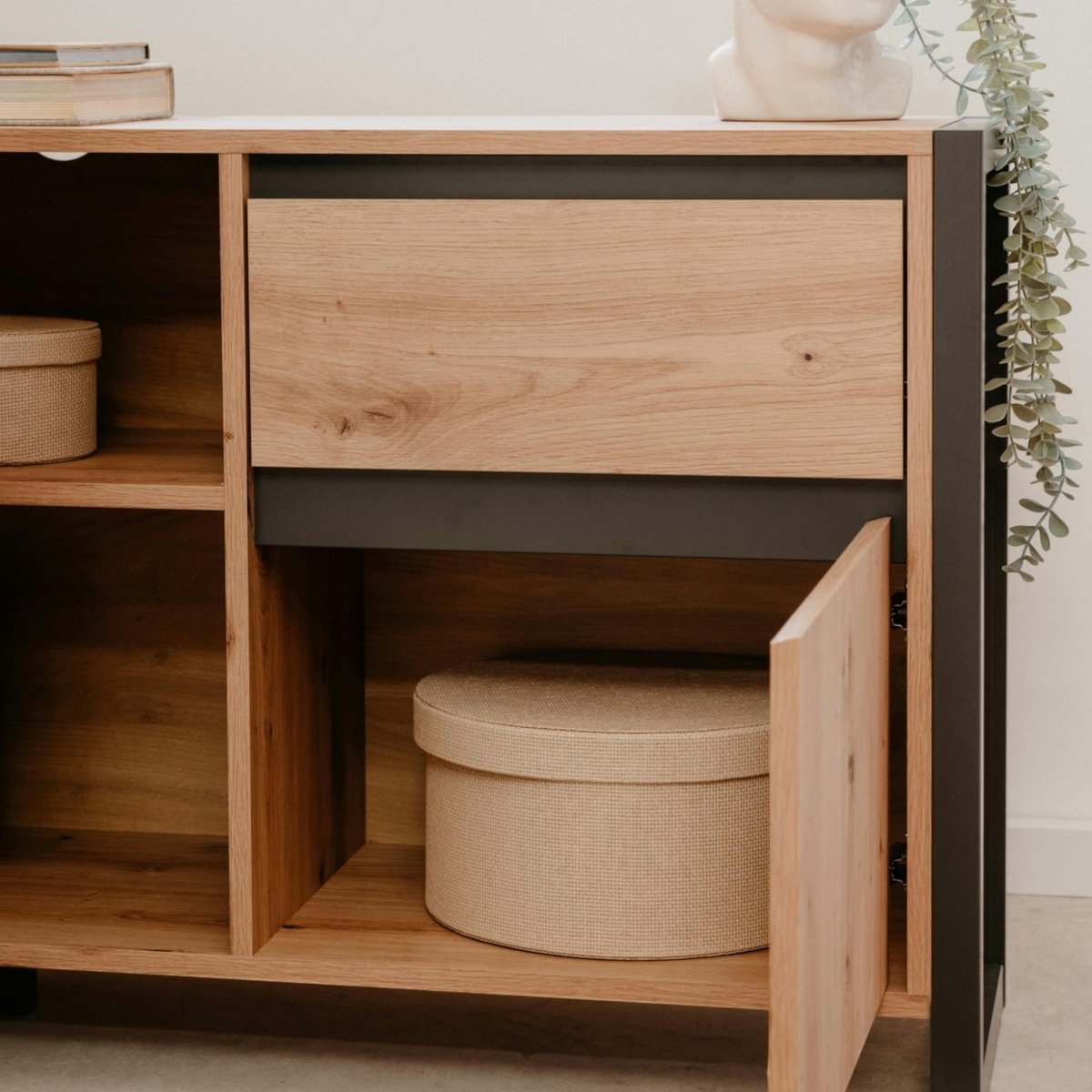 Bureau d'angle avec bloc rangement ALVA chêne, PIER IMPORT
