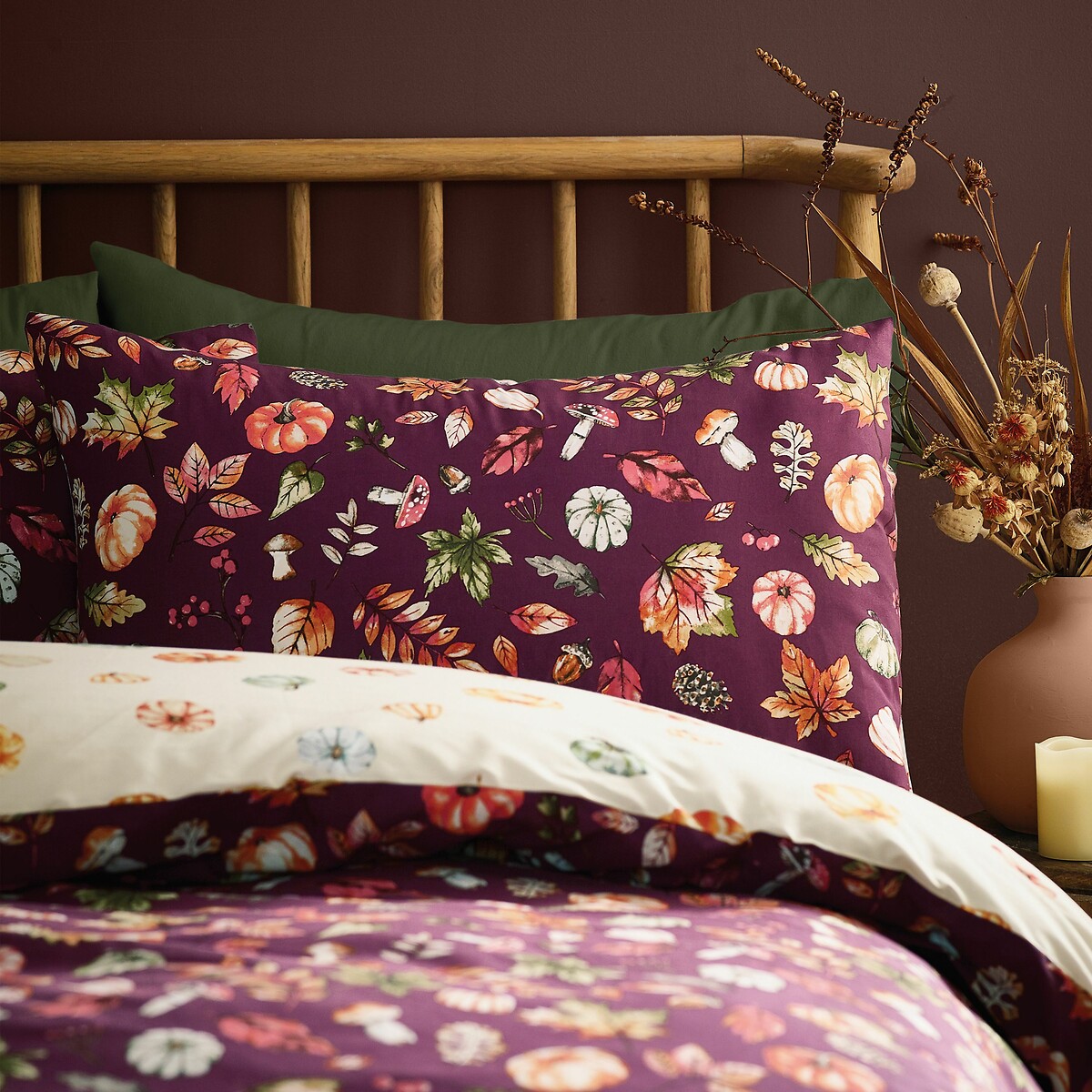 Autumn Pumpkins Reversible Duvet Cover and Pillowcase Set plum, CATHERINE LANSFIELD