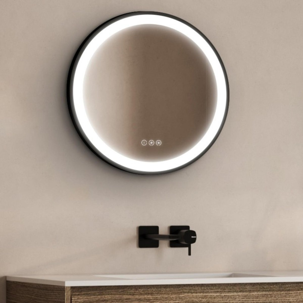 Miroir LED rond D60/120cm avec cadre alu noir AUREYA v002233, MOB IN