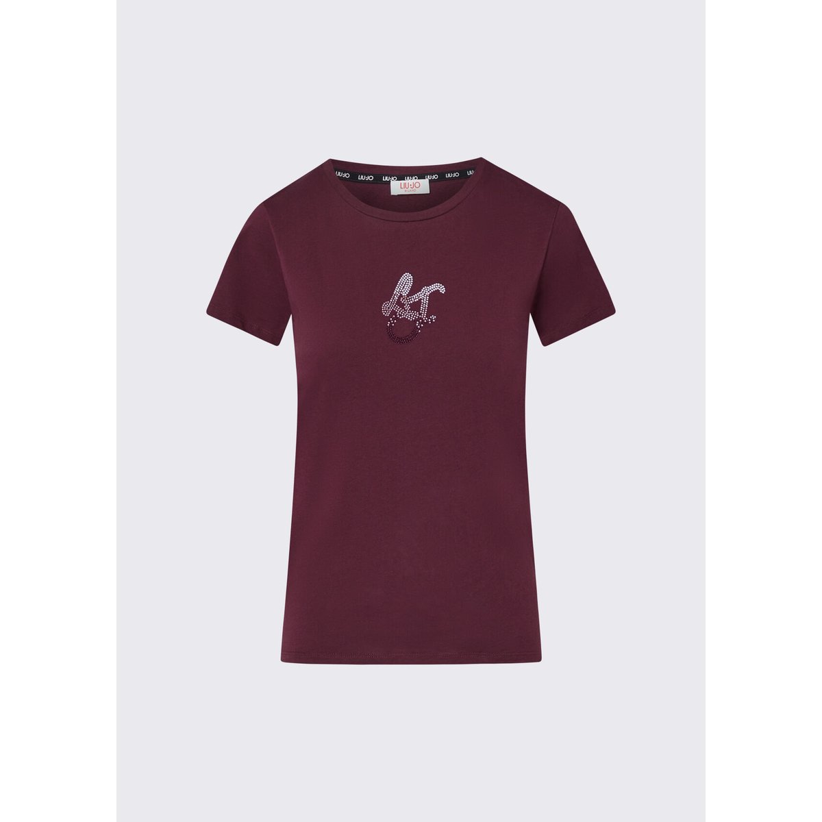 T-shirt avec logo et strass aubergine, LIU JO