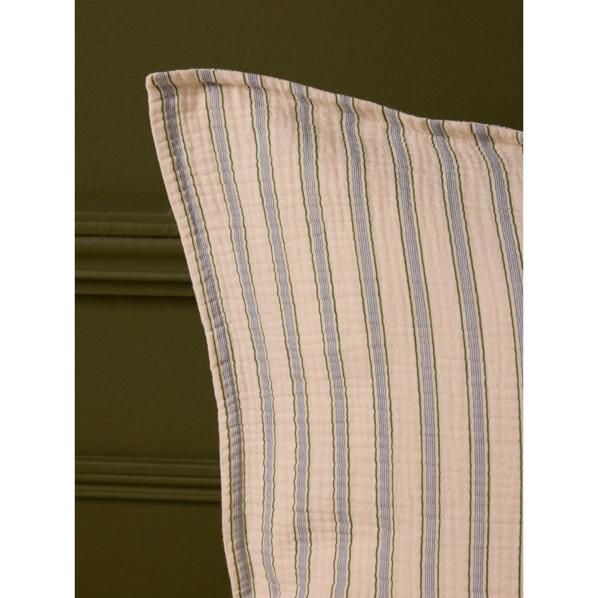 Taie d'oreiller gaze de coton "Lou" rayure vert/bleu, CYRILLUS