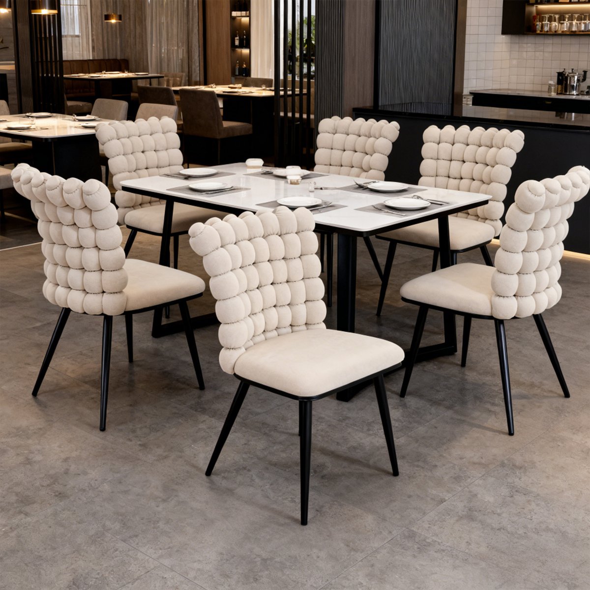 Lot de 6 chaises de salle à manger en velours avec pieds métal, BOBBI beige, MEUBLES COSY