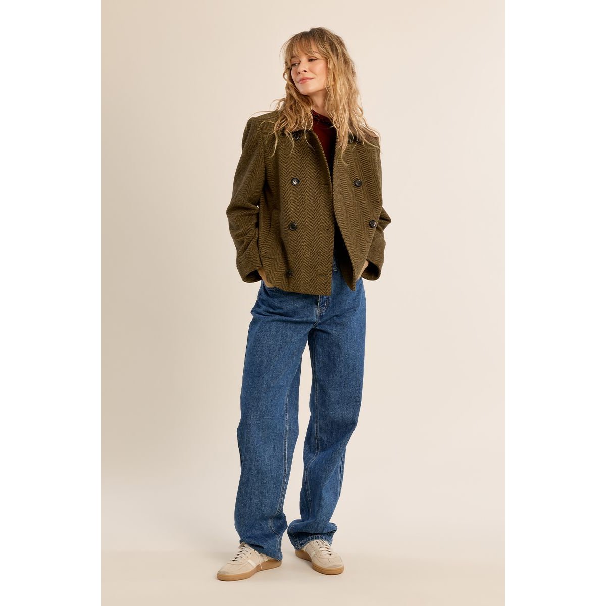 Veste courte à chevrons khaki, MOLLY BRACKEN