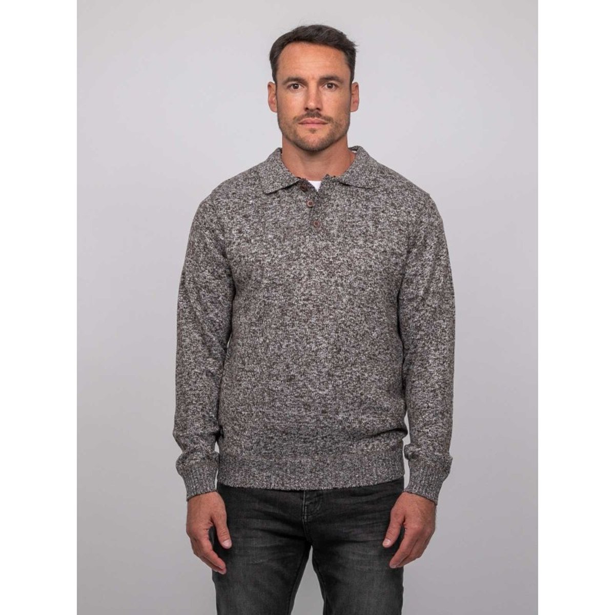 Pull Polo Maille Douce Chinée Lubacat marron, RITCHIE