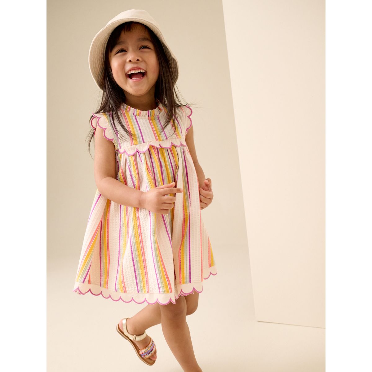 Robe d'été sans manches festonnée rayure arc-en-ciel, NEXT