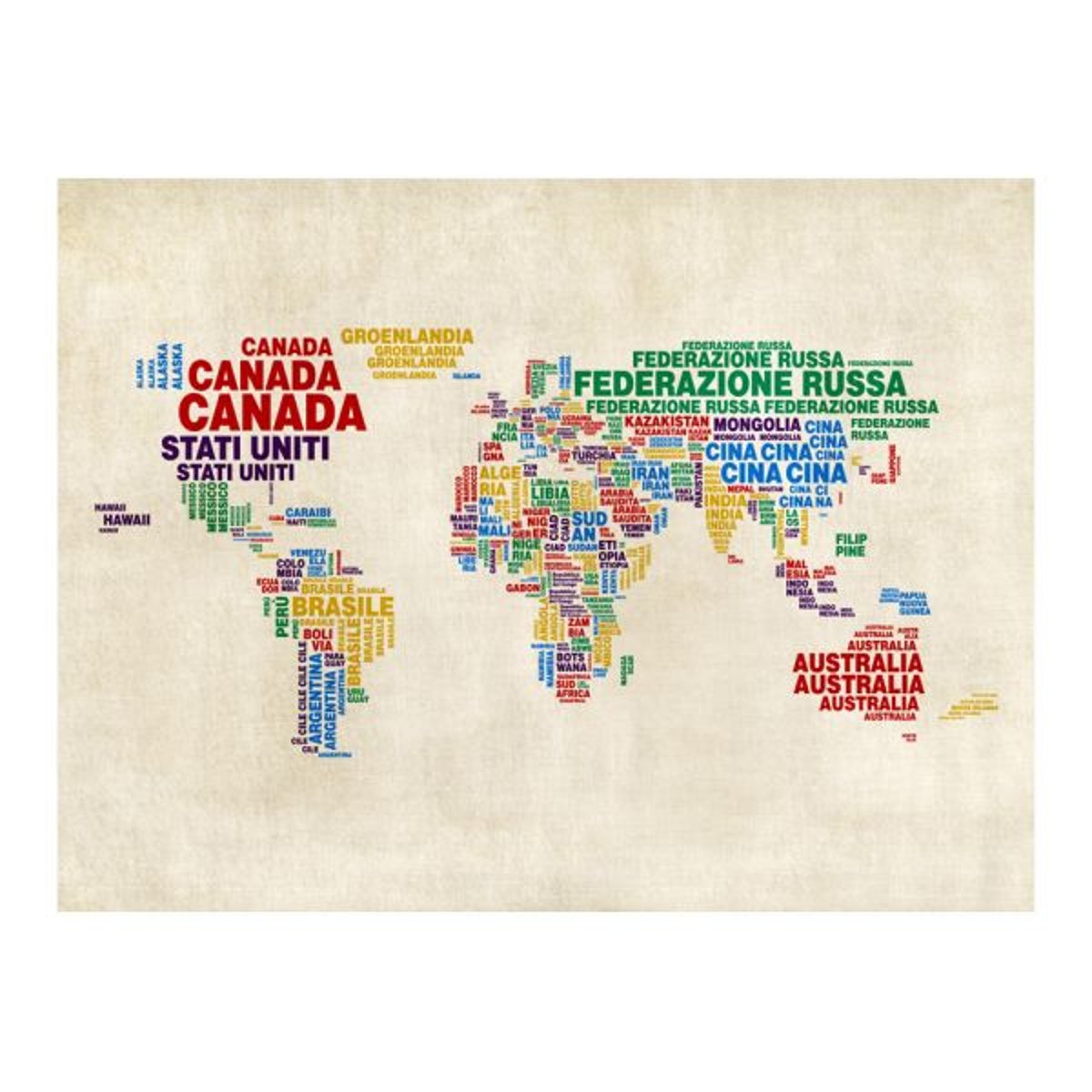 Papier peint intissé panoramique Carte du monde carte (en italien) multicouleur, EDEN