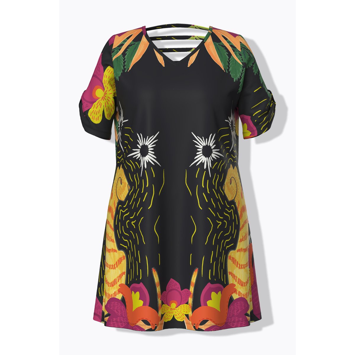 Robe en jersey motif chats noir, ULLA POPKEN