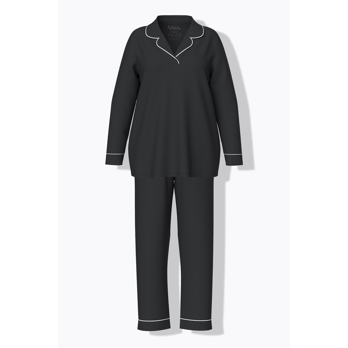 Pyjama manches longues, passepoils fantaisie noir, ULLA POPKEN