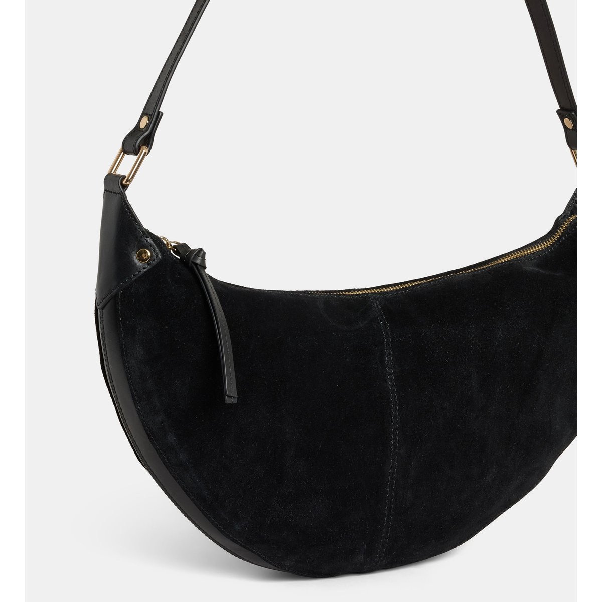 Sac à main demi lune rosanne en cuir et suède noir, GALERIES LAFAYETTE
